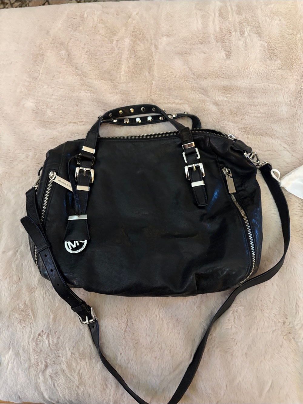 Michael Kors Black Leather Stud-Accent Shoulder Bag